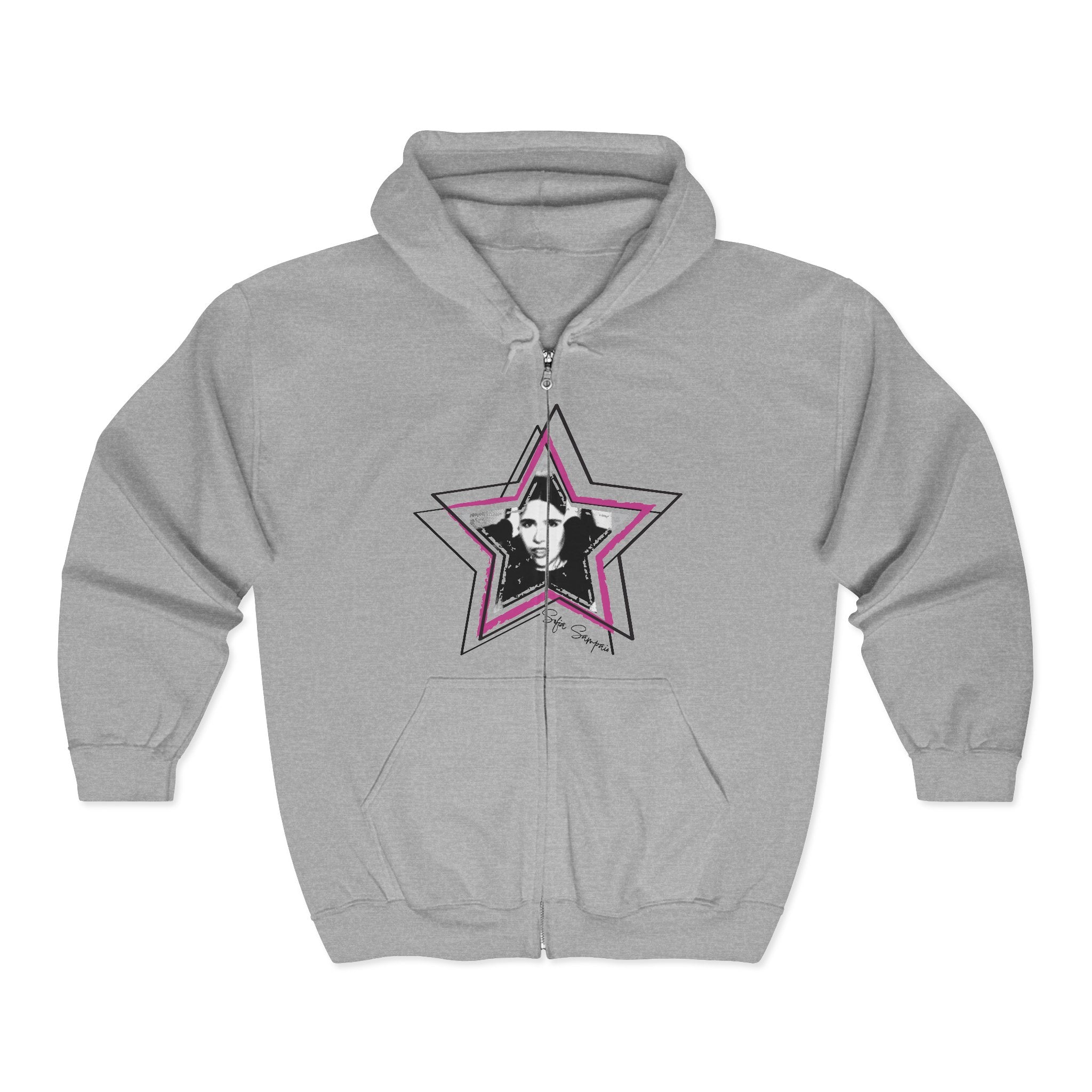 Zip Hoodie — Pink Star Photo Graphic with 'Sofia Sampaio' Signature Back