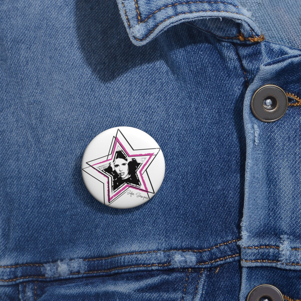 Star Portrait Pin Button — Retro Pop Art Photo Badge