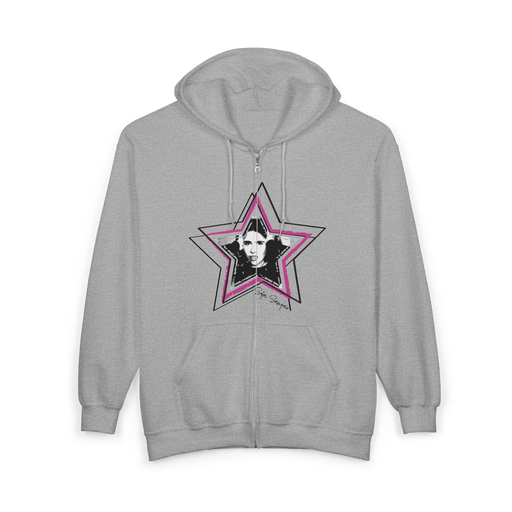 Zip Hoodie — Pink Star Photo Graphic with 'Sofia Sampaio' Signature Back