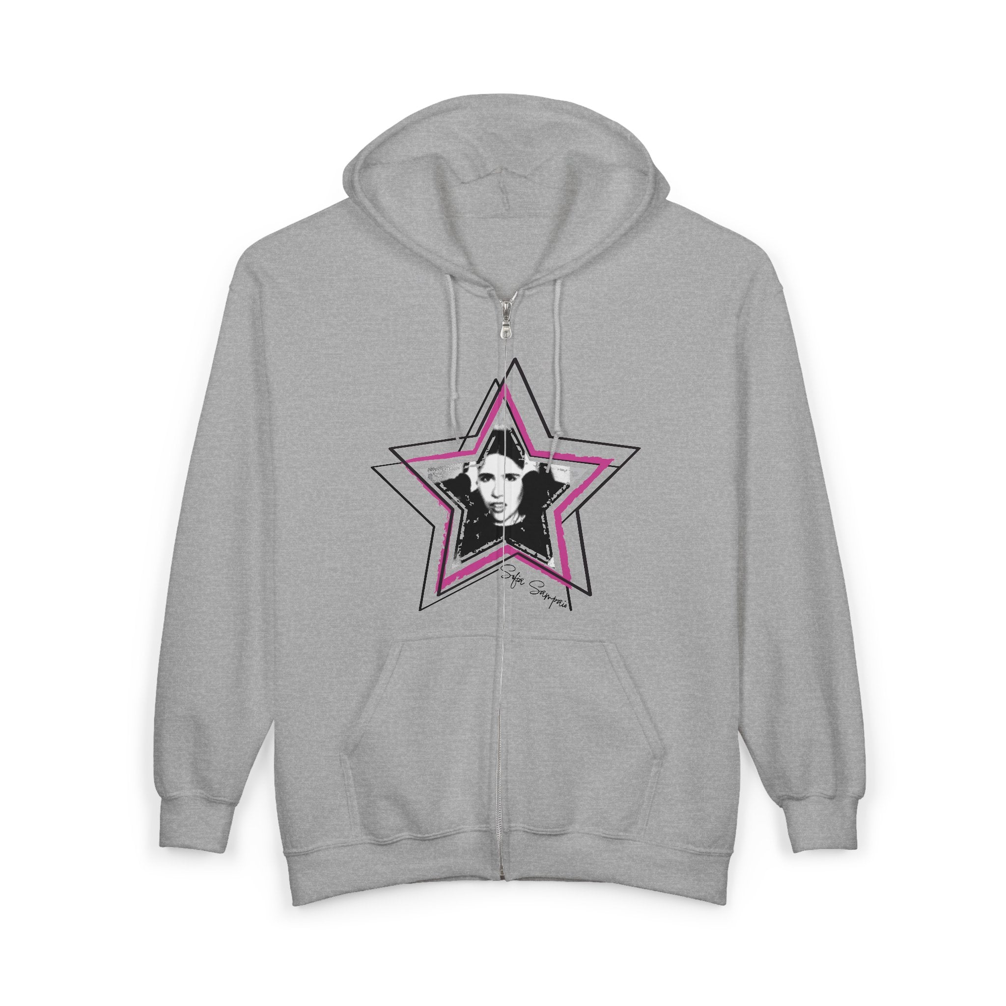 Zip Hoodie — Pink Star Photo Graphic with 'Sofia Sampaio' Signature Back