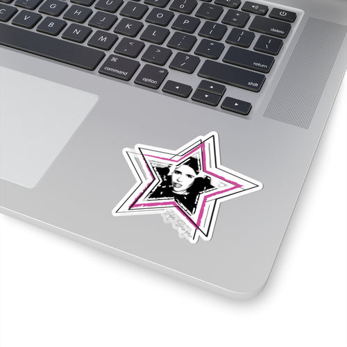 Retro Pop Star Kiss-Cut Sticker — Pink Star Portrait Decal