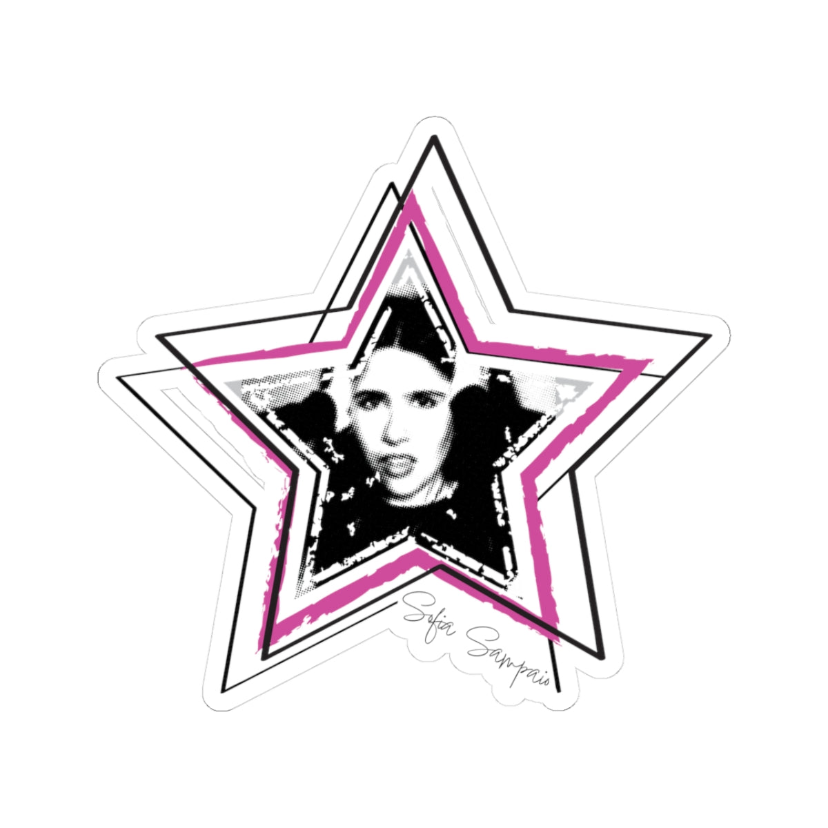 Retro Pop Star Kiss-Cut Sticker — Pink Star Portrait Decal
