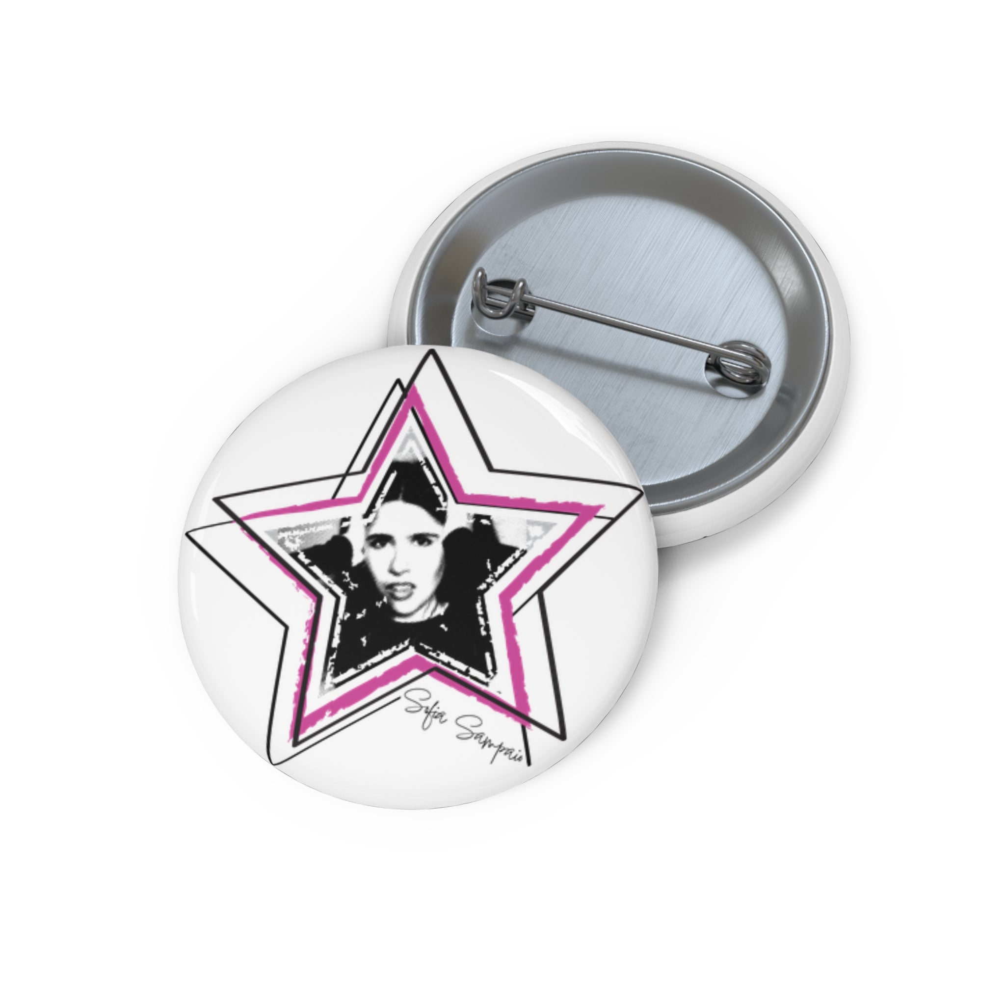 Star Portrait Pin Button — Retro Pop Art Photo Badge